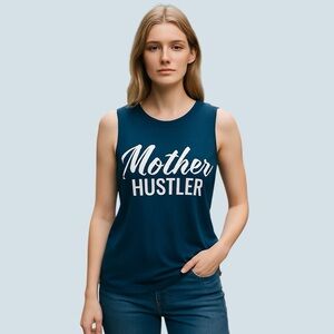 Rock Rose Couture “Mother Hustler” Graphic Muscle Tank Blue – Size Small